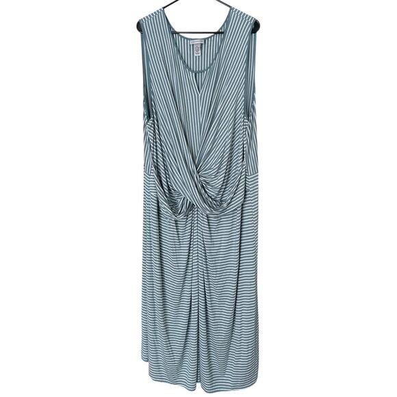 Catherines Women’s 4X Striped Knot Front Maxi Dress Blue White Sleeveless NWT - Picture 1 of 5